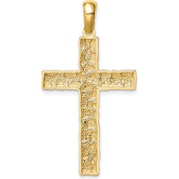 14K Yellow Gold Nugget Style Cross Pendant - Textured Polished Finish by Oro Pregiato