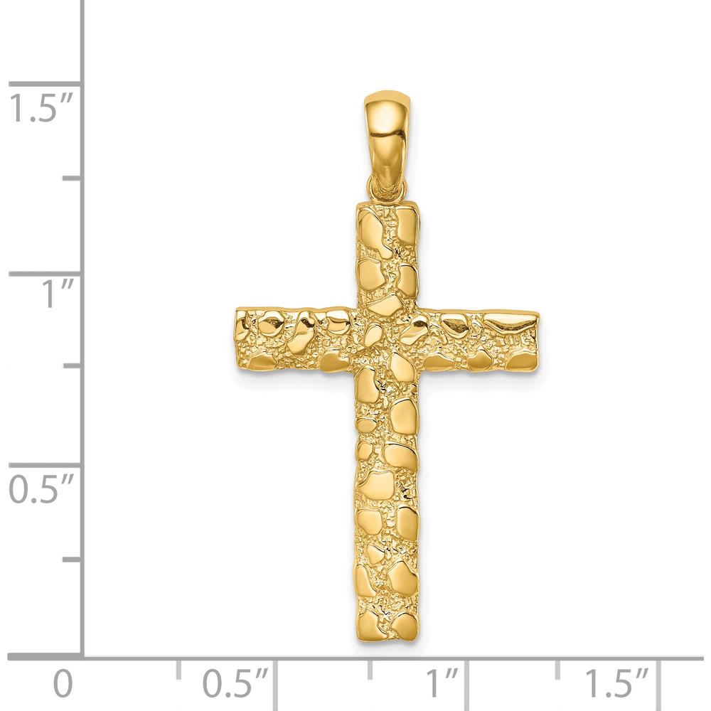 14K Yellow Gold Nugget Style Cross Pendant - Textured Polished Finish by Oro Pregiato