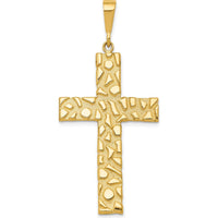 14K Yellow Gold Nugget Style Textured Cross Pendant - 50.5mm Long by Oro Pregiato