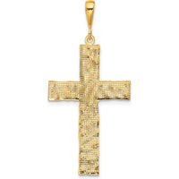 14K Yellow Gold Nugget Style Textured Cross Pendant - 50.5mm Long by Oro Pregiato