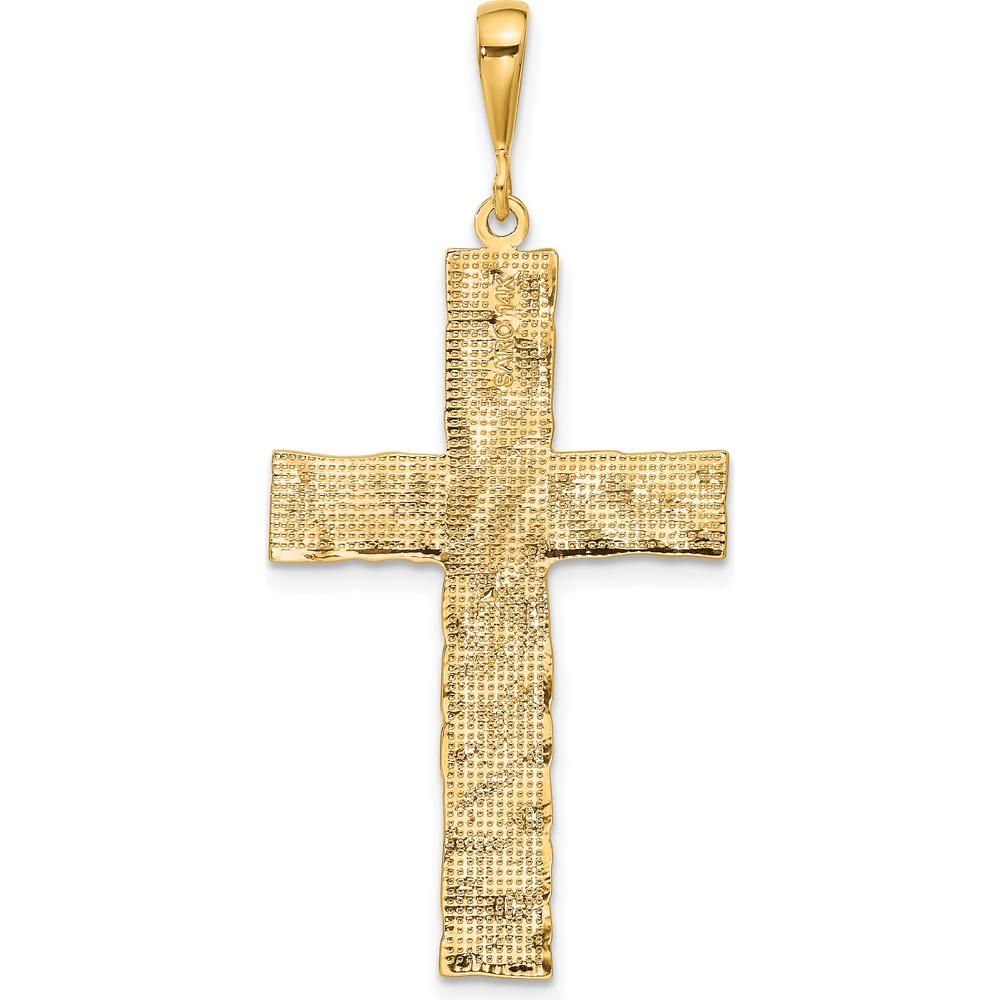 14K Yellow Gold Nugget Style Textured Cross Pendant - 50.5mm Long by Oro Pregiato