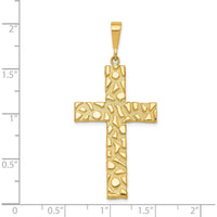 14K Yellow Gold Nugget Style Textured Cross Pendant - 50.5mm Long by Oro Pregiato