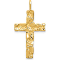14K Yellow Gold Nugget Textured Cross Pendant - 32mm Length by Oro Pregiato