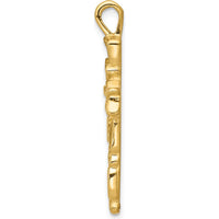 14K Yellow Gold Nugget Textured Cross Pendant - 32mm Length by Oro Pregiato