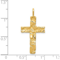 14K Yellow Gold Nugget Textured Cross Pendant - 32mm Length by Oro Pregiato