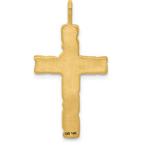 14K Yellow Gold Nugget Textured Cross Pendant - 32mm Length by Oro Pregiato