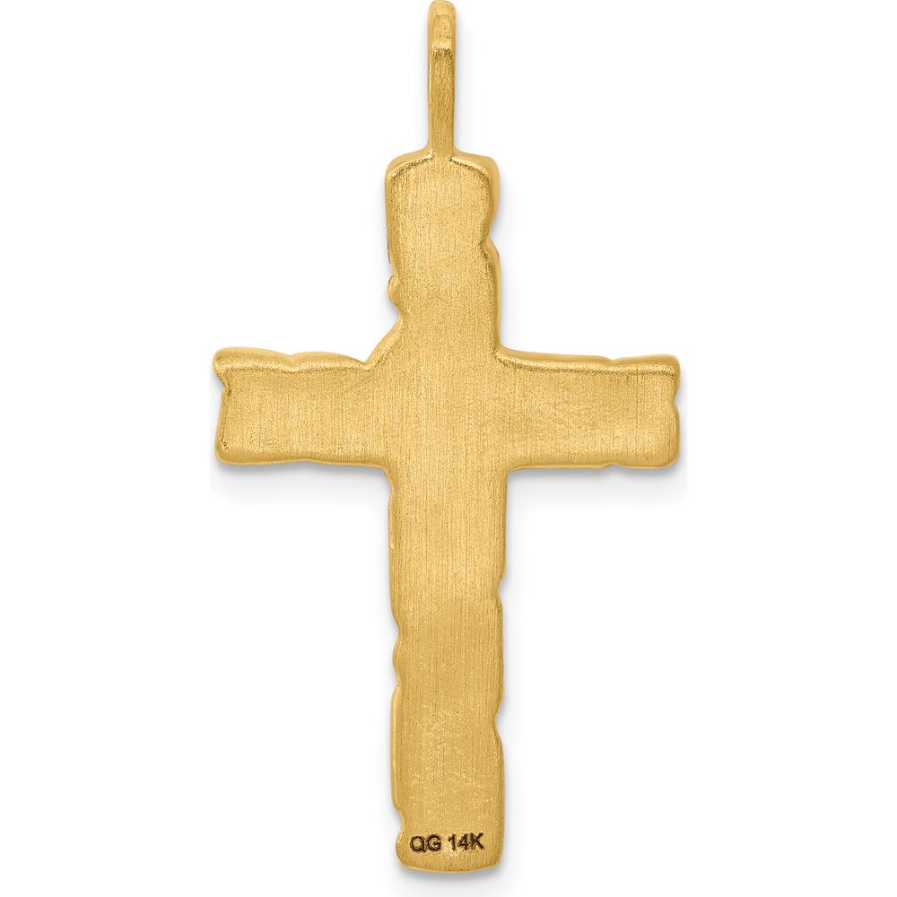14K Yellow Gold Nugget Textured Cross Pendant - 32mm Length by Oro Pregiato