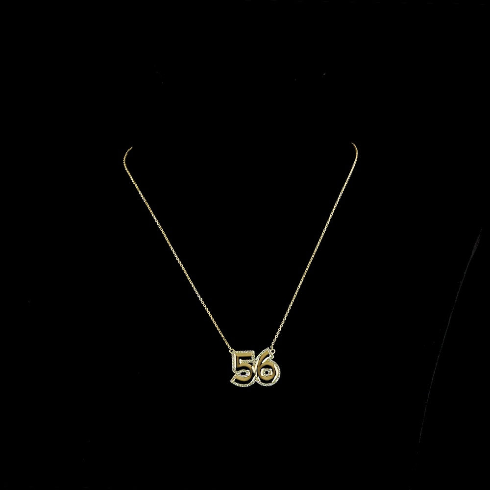 14K Yellow Gold Number 56 Pendant with 0.39 Carat Total Weight Lab-Grown Brilliant Cut Diamonds - Covaloro Fine Jewelry
