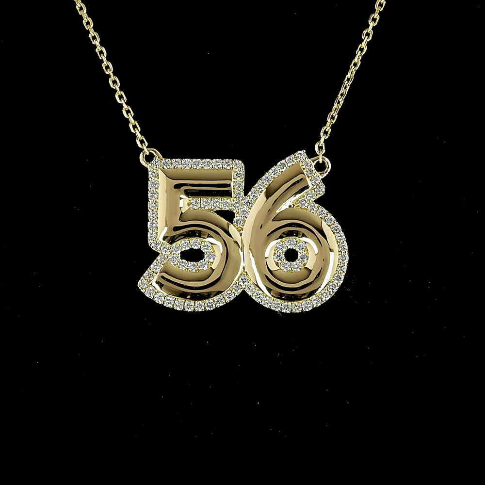 14K Yellow Gold Number 56 Pendant with 0.39 Carat Total Weight Lab-Grown Brilliant Cut Diamonds - Covaloro Fine Jewelry