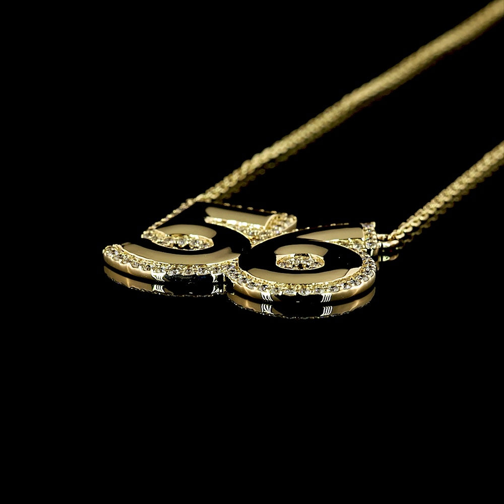 14K Yellow Gold Number 56 Pendant with 0.39 Carat Total Weight Lab-Grown Brilliant Cut Diamonds - Covaloro Fine Jewelry