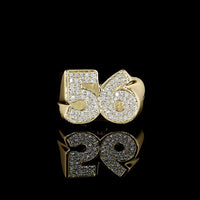 14K Yellow Gold Numeric Statement Ring with Mosaic Pavé-Set Round Lab Diamonds - 0.48 Carat Total Diamond Weight, E-F Color VS Clarity - Covaloro Fine Jewelry