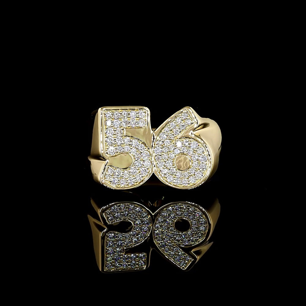 14K Yellow Gold Numeric Statement Ring with Mosaic Pavé-Set Round Lab Diamonds - 0.48 Carat Total Diamond Weight, E-F Color VS Clarity - Covaloro Fine Jewelry