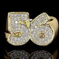 14K Yellow Gold Numeric Statement Ring with Mosaic Pavé-Set Round Lab Diamonds - 0.48 Carat Total Diamond Weight, E-F Color VS Clarity - Covaloro Fine Jewelry