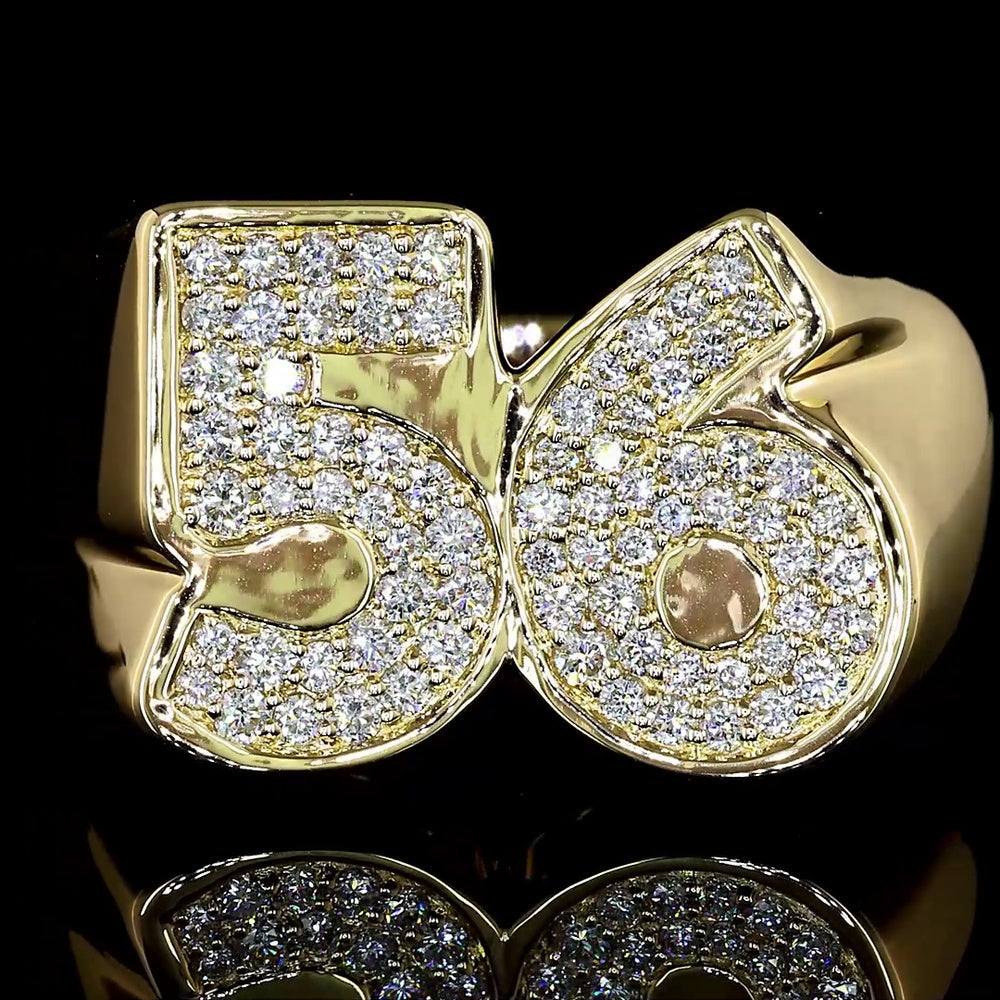 14K Yellow Gold Numeric Statement Ring with Mosaic Pavé-Set Round Lab Diamonds - 0.48 Carat Total Diamond Weight, E-F Color VS Clarity - Covaloro Fine Jewelry