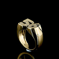 14K Yellow Gold Numeric Statement Ring with Mosaic Pavé-Set Round Lab Diamonds - 0.48 Carat Total Diamond Weight, E-F Color VS Clarity - Covaloro Fine Jewelry
