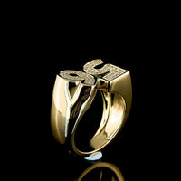 14K Yellow Gold Numeric Statement Ring with Mosaic Pavé-Set Round Lab Diamonds - 0.48 Carat Total Diamond Weight, E-F Color VS Clarity - Covaloro Fine Jewelry