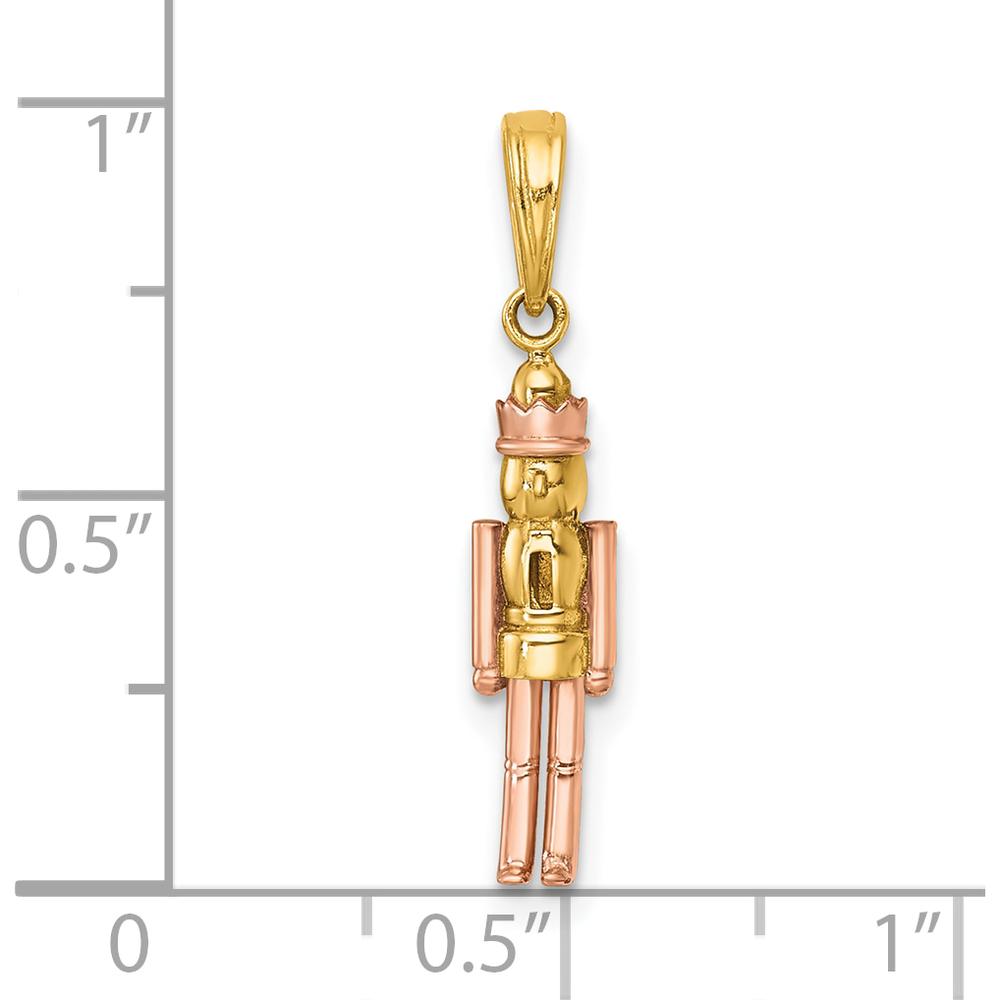 14K Yellow Gold Nutcracker Charm with Rose-Plated Accents - Polished Finish - 25.45mm Length by Oro Pregiato