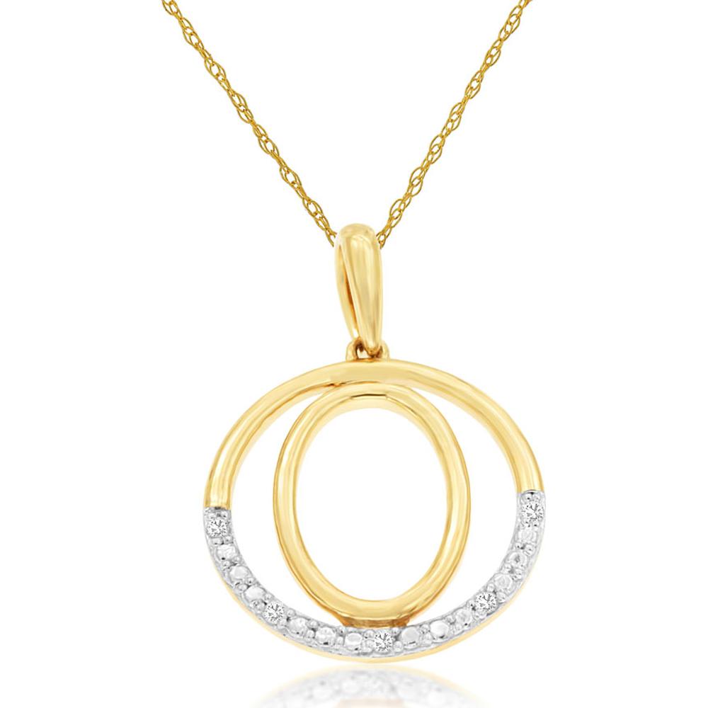 14K Yellow Gold "O" Initial Pendant with Pavé Set Round Diamond Accent - 0.02 Carat Total Diamond Weight - Royal Jewelry