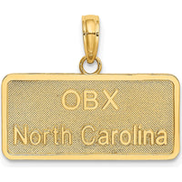 14K Yellow Gold OBX North Carolina License Plate Charm - Textured Design by Oro Pregiato