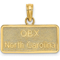 14K Yellow Gold OBX North Carolina License Plate Charm - Textured Gold Pendant by Oro Pregiato