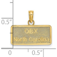 14K Yellow Gold OBX North Carolina License Plate Charm - Textured Gold Pendant by Oro Pregiato