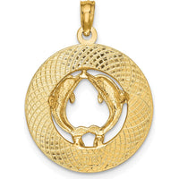 14K Yellow Gold Ocean City Dolphin Charm Pendant - Textured Design by Oro Pregiato