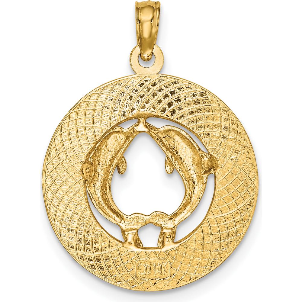 14K Yellow Gold Ocean City Dolphin Charm Pendant - Textured Design by Oro Pregiato