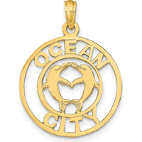 14K Yellow Gold Ocean City Dolphins Pendant with Polished Finish by Oro Pregiato