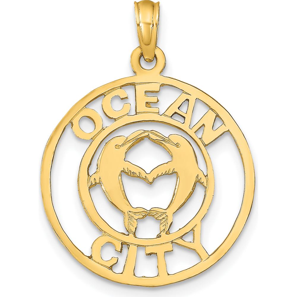 14K Yellow Gold Ocean City Dolphins Pendant with Polished Finish by Oro Pregiato