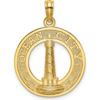 14K Yellow Gold Ocean City Lighthouse Charm Pendant - Polished Textured Design by Oro Pregiato