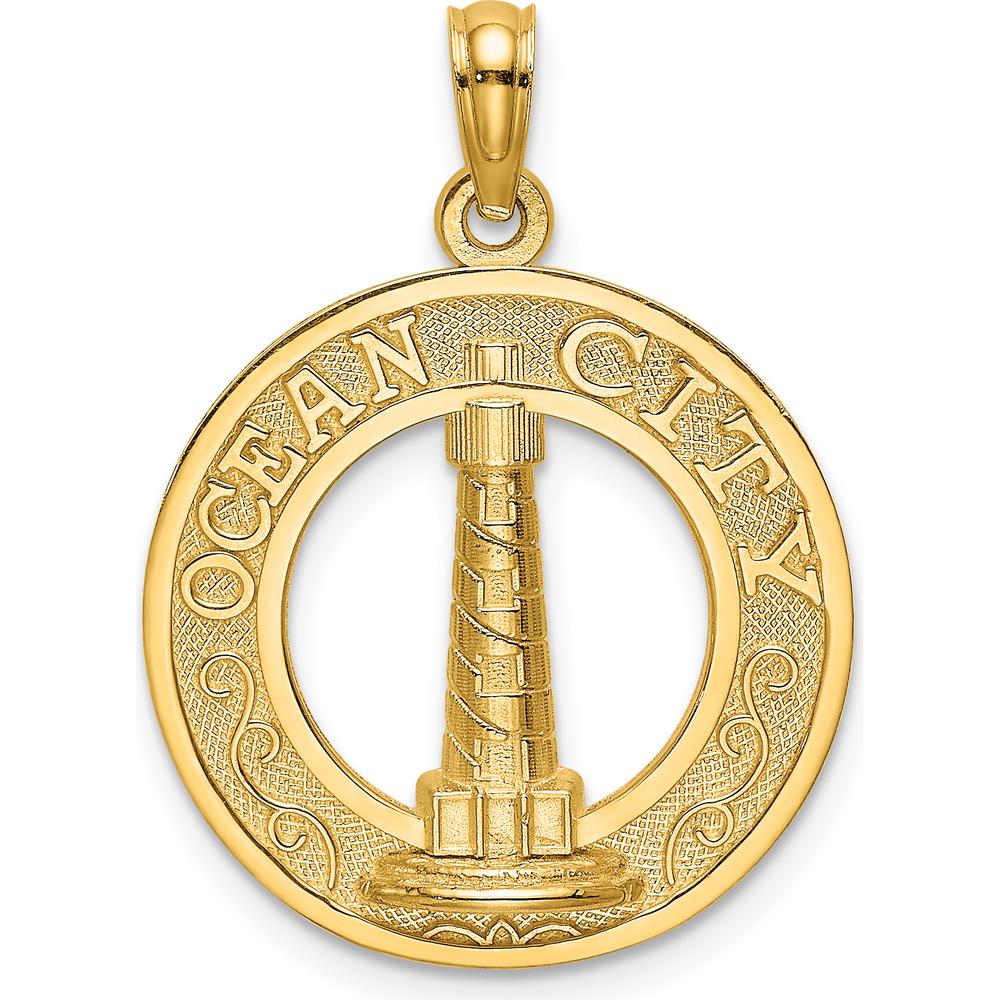 14K Yellow Gold Ocean City Lighthouse Charm Pendant - Polished Textured Design by Oro Pregiato