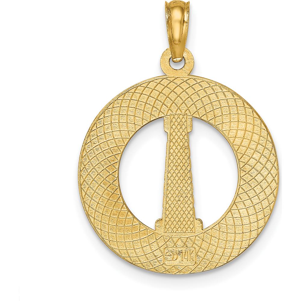 14K Yellow Gold Ocean City Lighthouse Charm Pendant - Polished Textured Design by Oro Pregiato