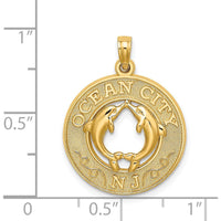 14K Yellow Gold Ocean City NJ Dolphins Charm Pendant - 19.3mm by Oro Pregiato