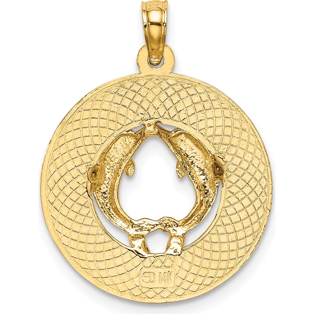 14K Yellow Gold Ocean City NJ Dolphins Charm Pendant - 19.3mm by Oro Pregiato