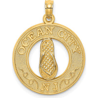 14K Yellow Gold Ocean City NJ Flip Flop Charm Pendant - 19.3mm Length by Oro Pregiato