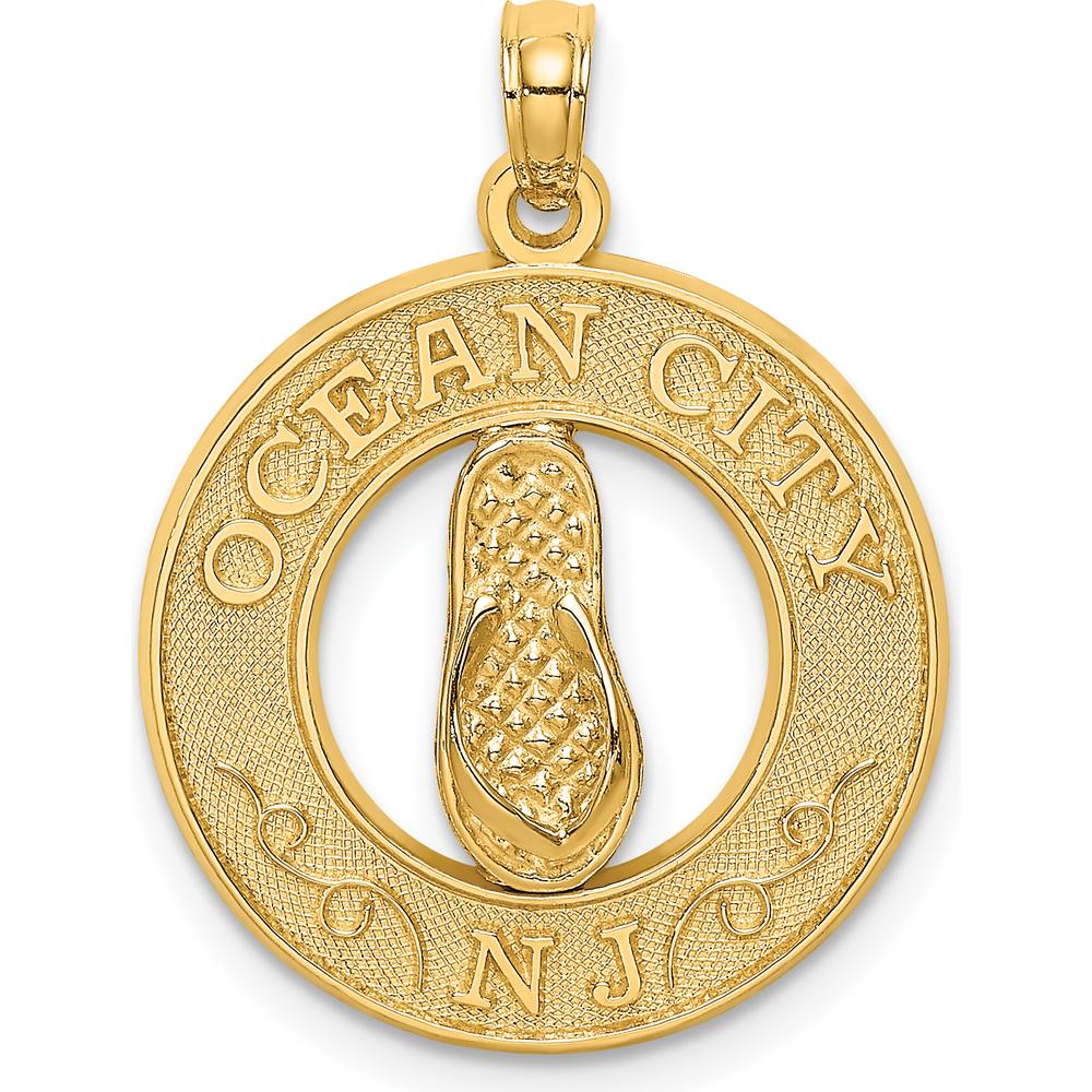 14K Yellow Gold Ocean City NJ Flip Flop Charm Pendant - 19.3mm Length by Oro Pregiato