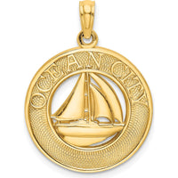14K Yellow Gold Ocean City Sailboat Pendant with Textured Detail - 19.1mm by Oro Pregiato