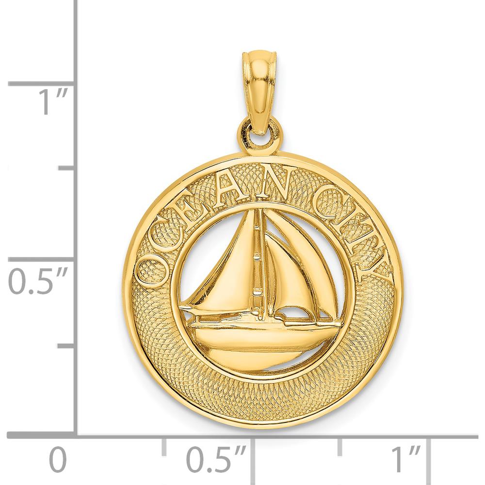 14K Yellow Gold Ocean City Sailboat Pendant with Textured Detail - 19.1mm by Oro Pregiato
