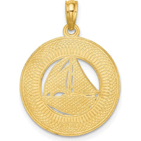 14K Yellow Gold Ocean City Sailboat Pendant with Textured Detail - 19.1mm by Oro Pregiato