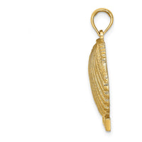 14K Yellow Gold Ocean City Scallop Shell Pendant - Textured 3D Charm by Oro Pregiato