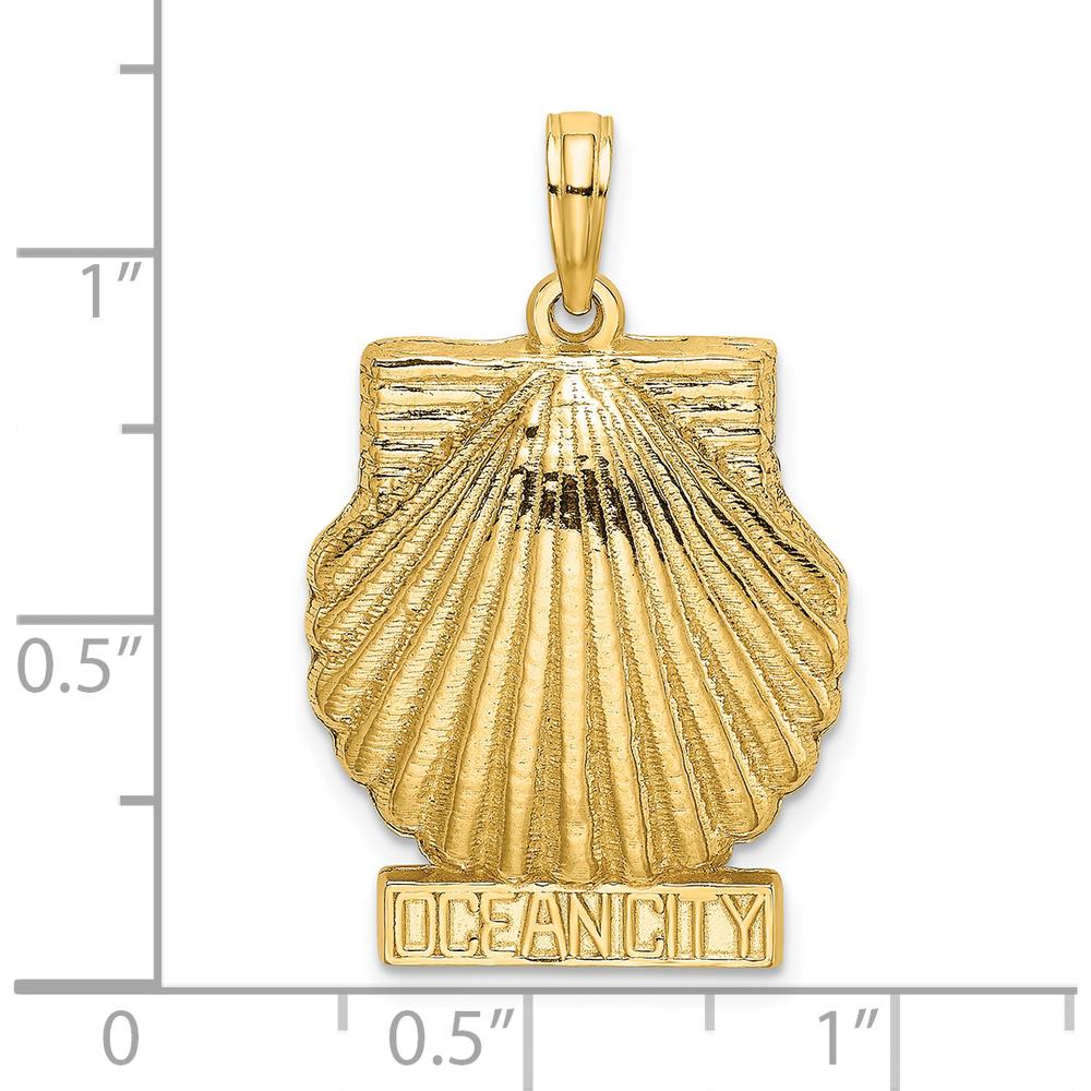 14K Yellow Gold Ocean City Scallop Shell Pendant - Textured 3D Charm by Oro Pregiato