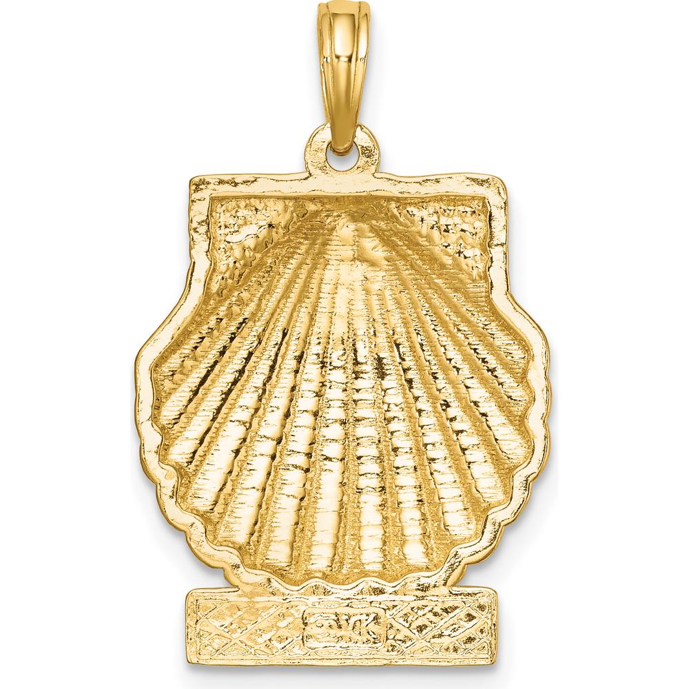 14K Yellow Gold Ocean City Scallop Shell Pendant - Textured 3D Charm by Oro Pregiato