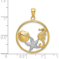 14K Yellow Gold Ocean-Inspired Pendant with Scallop Shell, Seahorse, and Starfish Charm - Rhodium Accents by Oro Pregiato