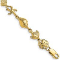 14K Yellow Gold Ocean Motif Bracelet with Seashell and Fish Design - 7.25" by Oro Pregiato