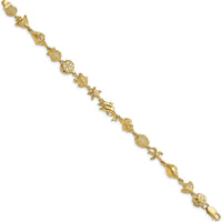 14K Yellow Gold Ocean Motif Bracelet with Seashell and Fish Design - 7.25" by Oro Pregiato