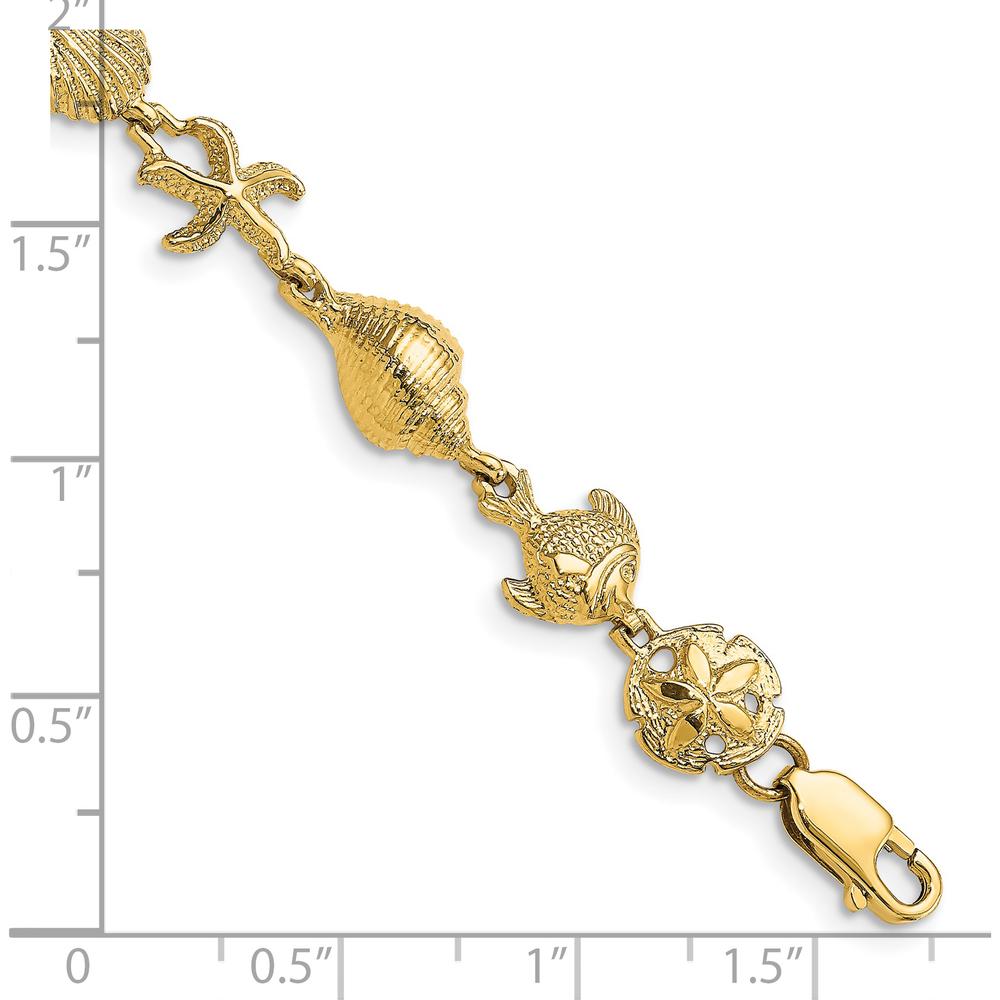 14K Yellow Gold Ocean Motif Bracelet with Seashell and Fish Design - 7.25" by Oro Pregiato