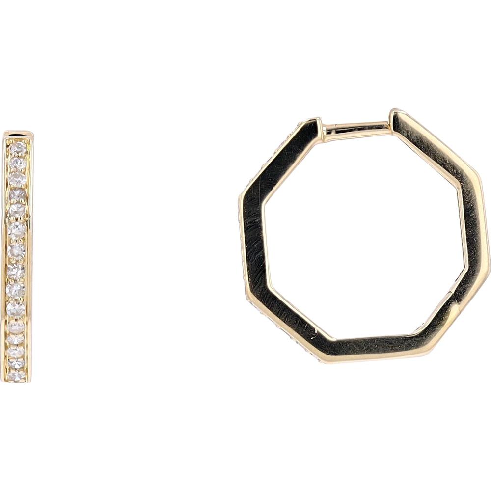 14K Yellow Gold Octagon Hoop Earrings with 1/4 Carat Total Diamond Weight