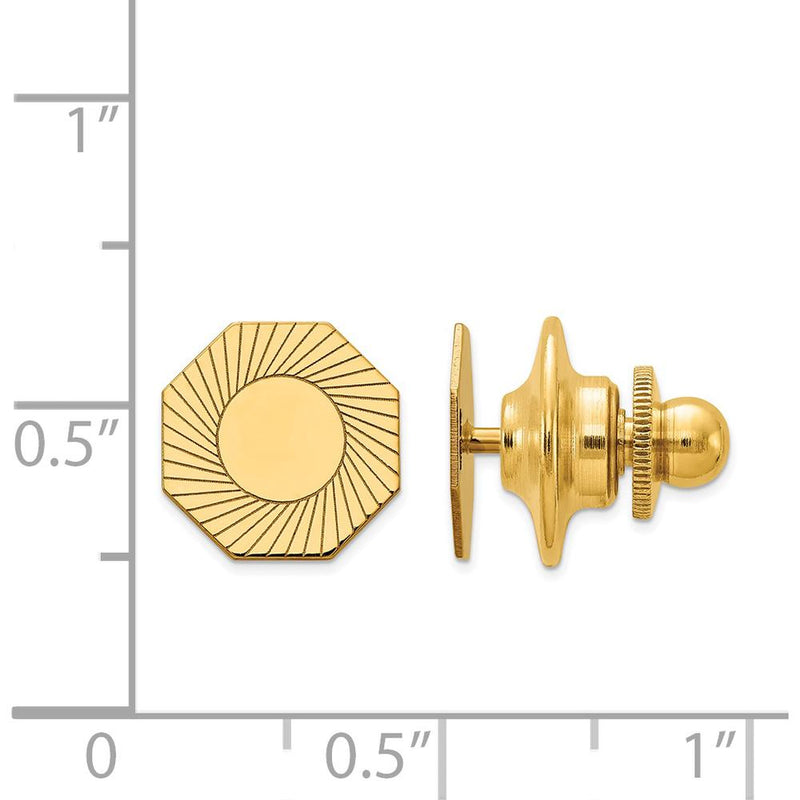 14K Yellow Gold Octagonal Grooved Design Tie Tac with Polished Sunburst Detail by Oro Pregiato
