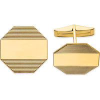 14K Yellow Gold Octagonal Grooved Engravable Cuff Links - Polished Finish by Oro Pregiato