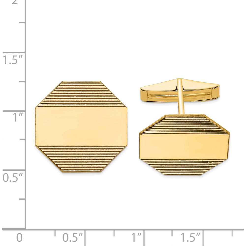 14K Yellow Gold Octagonal Grooved Engravable Cuff Links - Polished Finish by Oro Pregiato